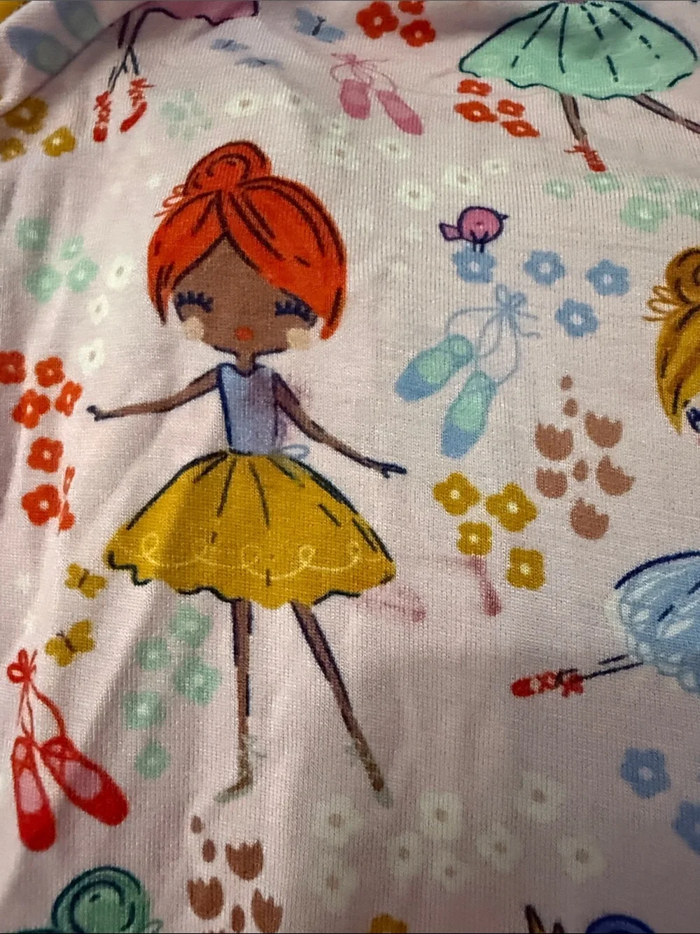 Little Sleepies Pink Ballerina Print Pajama Set with Blue Trim